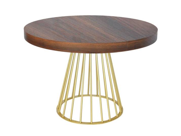 Table ronde extensible bois noisette pieds or