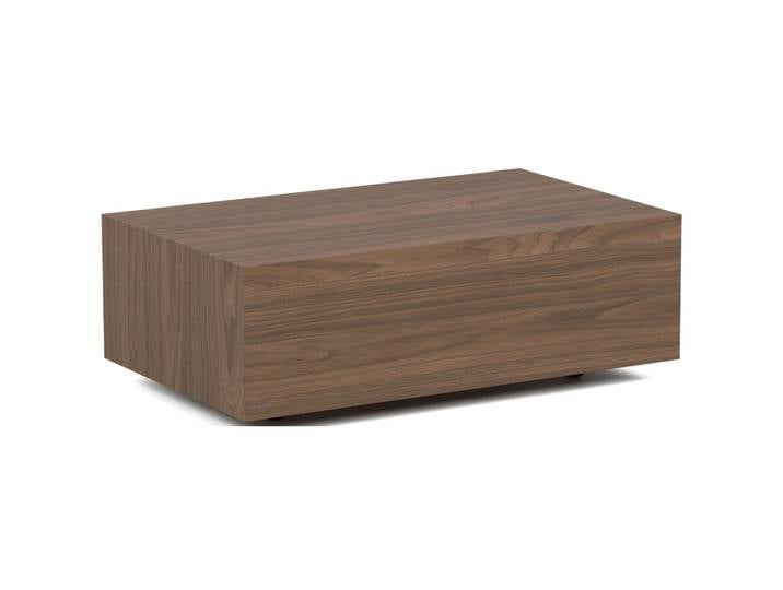 COUCHTISCH Noma Rechteckig in Nussbaum Braun, Blockform mit versteckten Rollen 90/55/28 cm