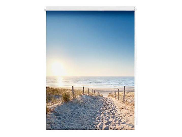 Lichtblick Klemmfix Verdunklungs-Rollo mit Motiv, ohne Bohren, Blickdicht, Seitenzugrollo, Made in Germany, Ostseestrand - Blau 70 x 150 cm
