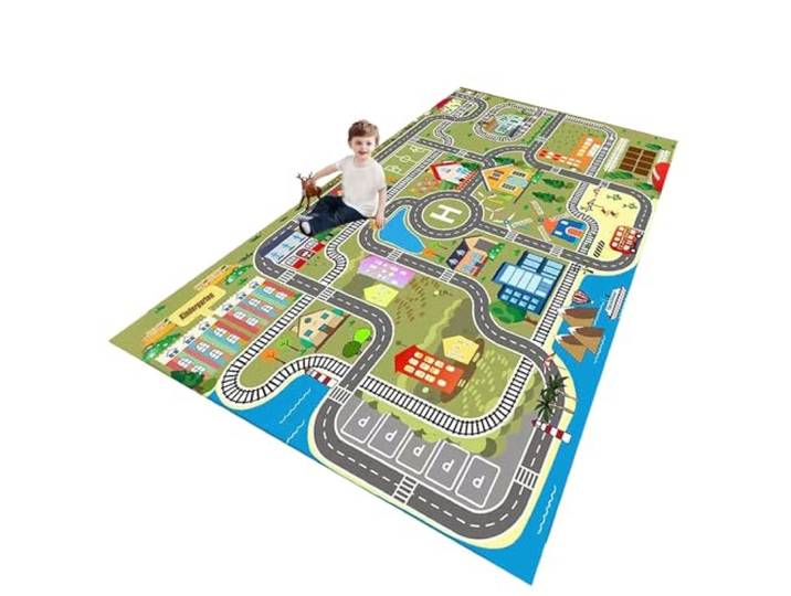 ZFHNYJWKL Kinder spielteppich Auto Jungen & Mädchen Teppich Straßenteppich Bauteppich Stadtstadt Lernbereich Teppich Pädagogischer Antirutsch für Kinderzimmer Grau Blau Grün(B,200X300CM)