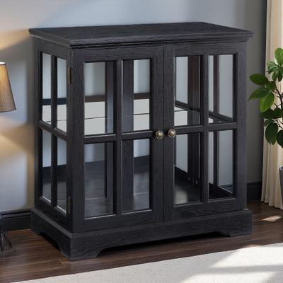 ZWYO HOSIMU "32""H LED Curio Display Cabinet, Antique Glass Cabinet with Adjustable Shelves, Lattice Doors, Storage Cabinet for Home Decor."