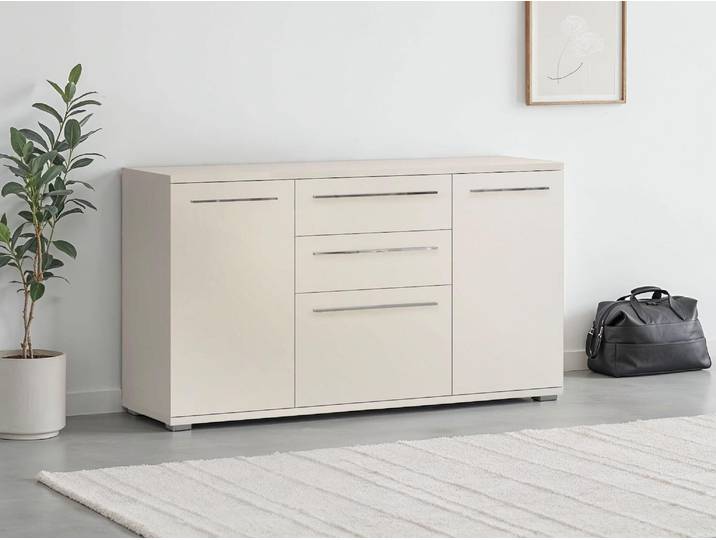 Kommode GOODPRODUCT Piano , beige (beige hochglanz), B:180cm H:84,6cm T:45,2cm, Holzwerkstoff, Sideboards, Kommode, UV lackiert, Soft-Close Funktion