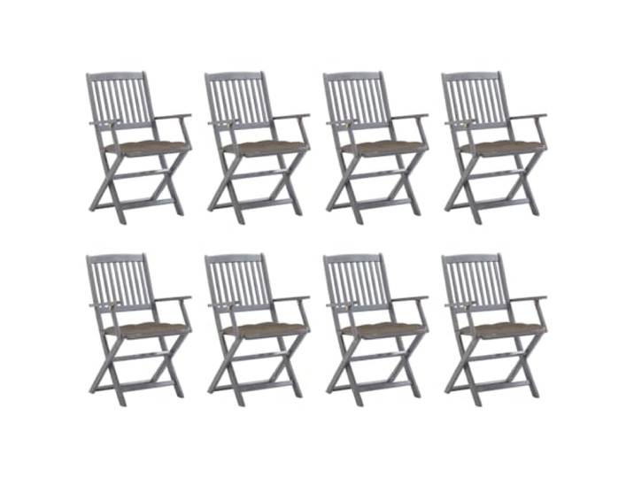 GHVBNMF 8er Set Gartenstühle Klappbar mit Kissen Akazienholz Grau Platzsparende Klappstühle aus Akazienmassivholz für Terrasse, Balkon und Essbereich mit weichen Sitzauflagen.