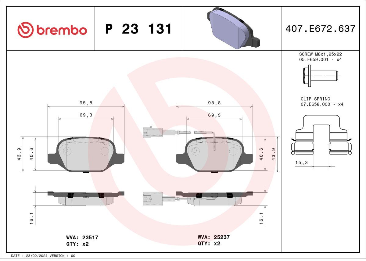 Brembo Set di pastiglie freno P 23 131