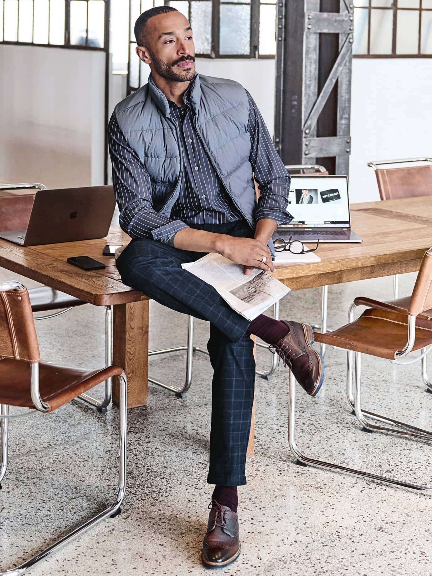 Mey & Edlich Checker-Chino Blau 54