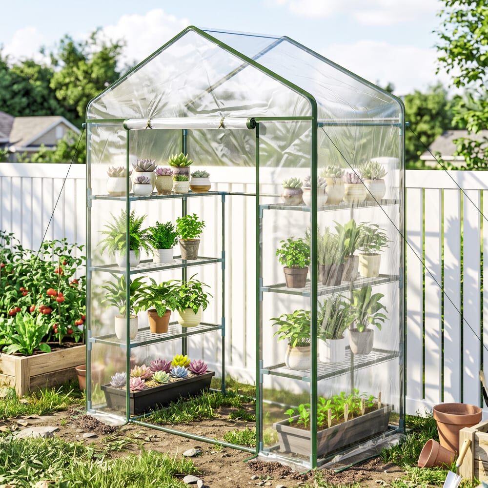 Outsunny Serre de jardin étagères 4 niveaux acier transparent Vert 93x12x30cm