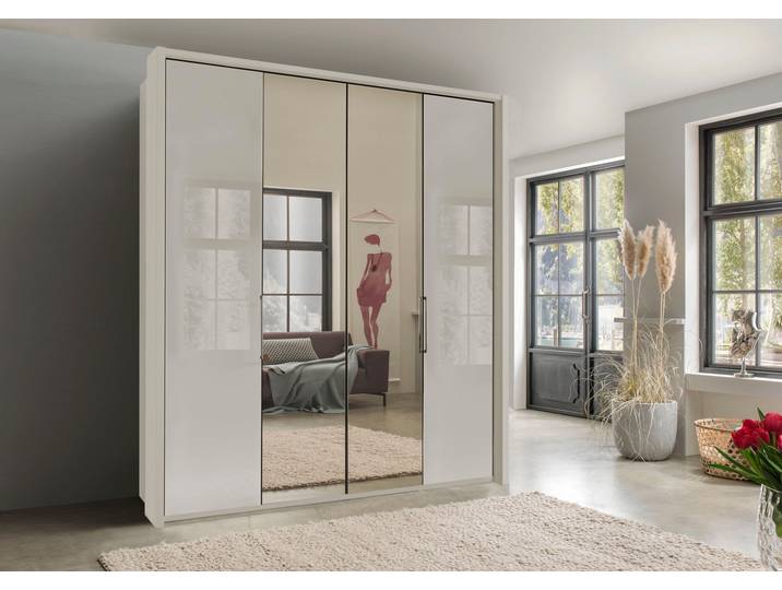 Kleiderschrank, Holzwerkstoff, Beige, 200×67 cm, Mit Spiegel & Selbstöffnenden Falttüren, Wiemann Kansas