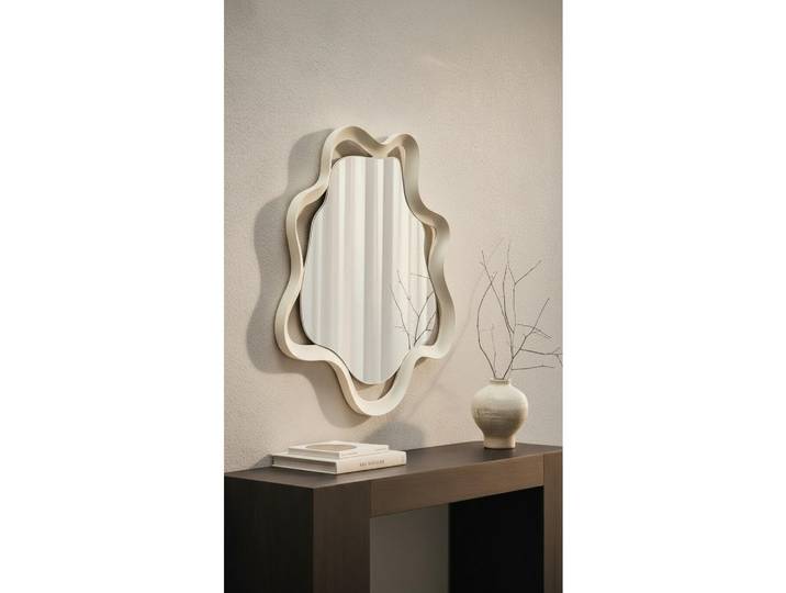 Novel Wandspiegel, Weiß Hochglanz, Glas, wellenförmig, 80x80x3 cm, Spiegel, Wandspiegel