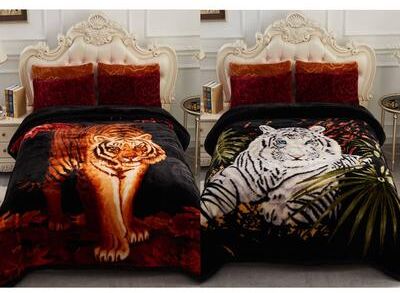JML "Reversible 2-Ply Raschel Plush Bed Blanket with Two Distinct Designs, 85"" x 95"", 10 lb"