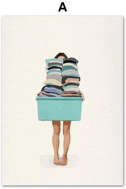 Uplift Picks Laundry Girl Canvas Wall Art Nordic Poster Print For Bathroom And Laundry Room Decor a 50x75 Cm no Frame