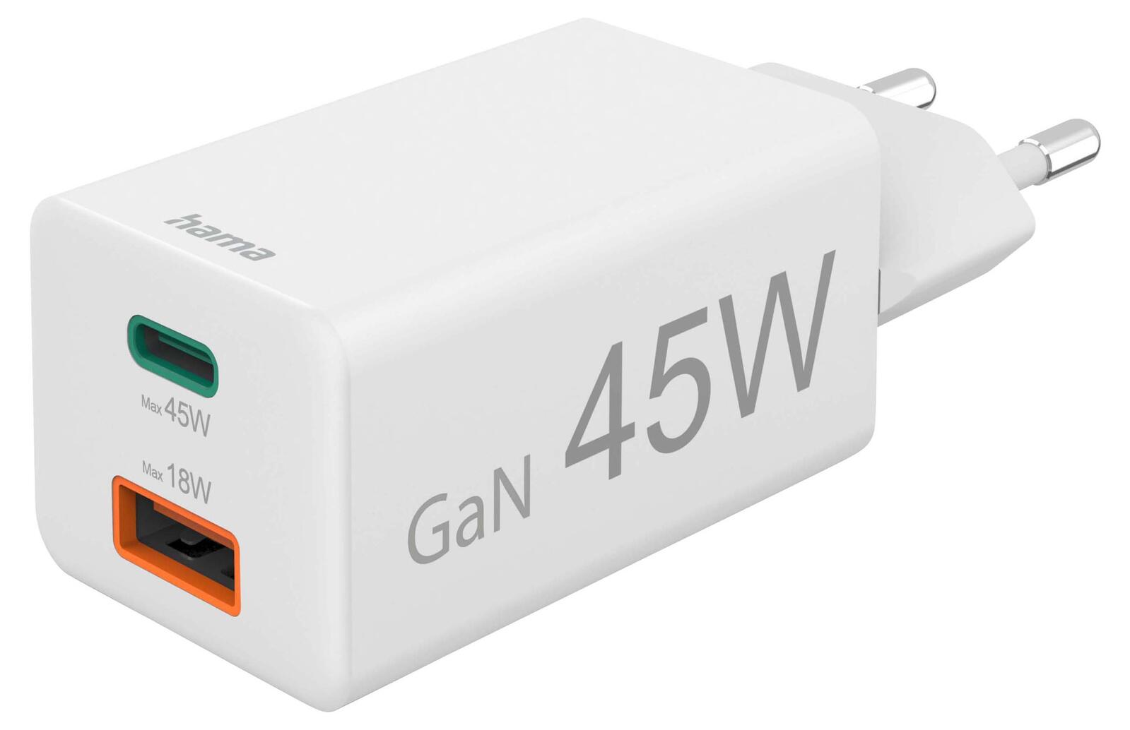 Hama 45W USB-A, USB-C Schnellladegerät, weiß 00201993