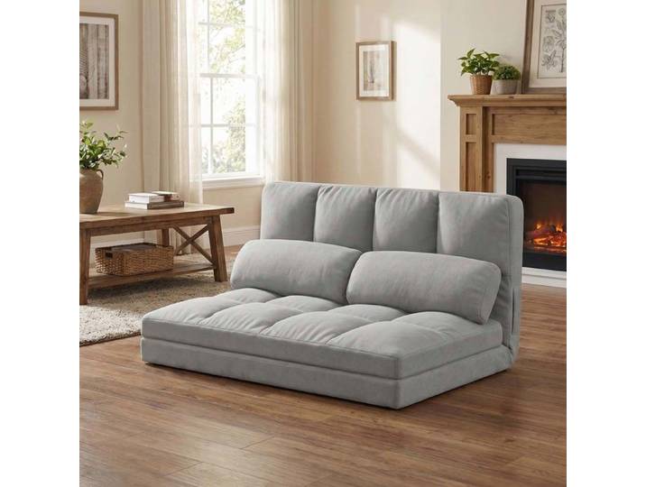 Canapé‑lit pliable - Canapé convertible 3‑en‑1 - Dossier 6 positions - Velours gris - Structure métal
