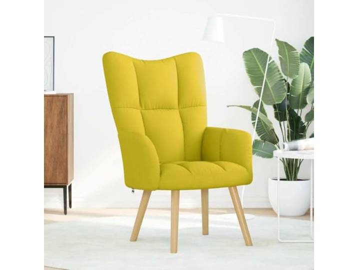Relaxsessel Hellgelb aus Polyester, Holz und Metall Polyester-Material, stabiler Holz-Metallrahmen, dicke Sitzfläche, Armlehnen, universell für Wohn- und Esszimmer