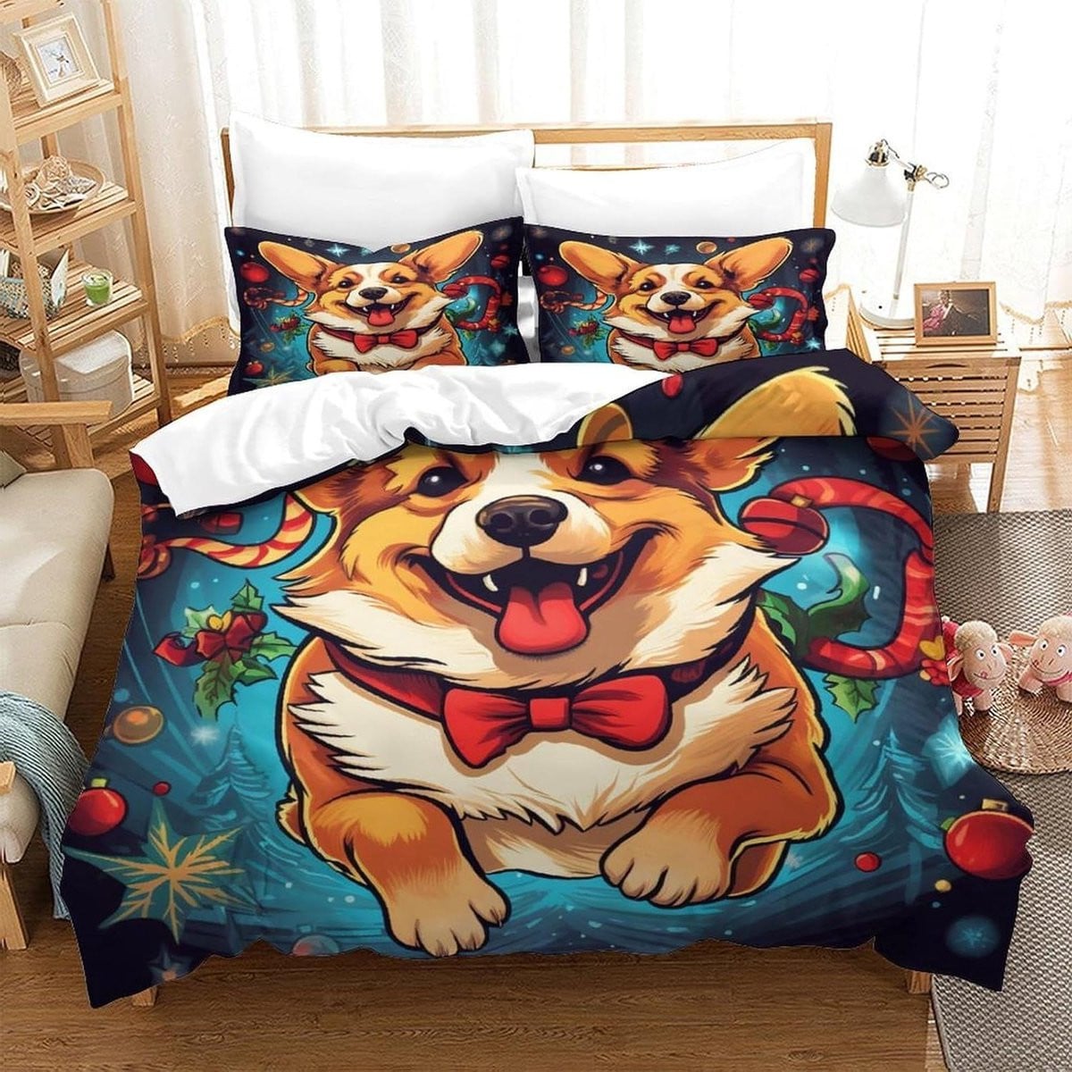 Eenpersoons Dekbedovertrekset met Dierenprint in Cartoon Stijl met Ritssluiting
