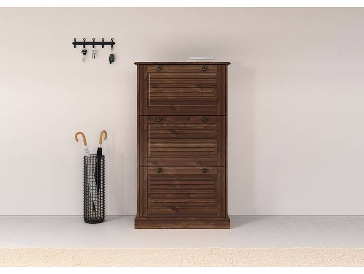 Schuhschrank GOODPRODUCT Liotta , braun, B:75cm H:130cm T:25cm, Massivholz, Schränke, Schuhschrank, Mit 3 Klappen
