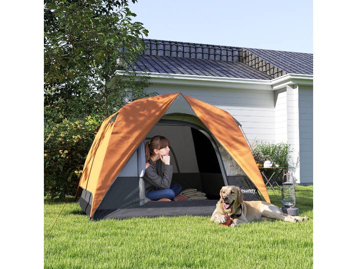 Outsunny Tente Camping 3 Pers Imperméable 2x2x1.35m Orange