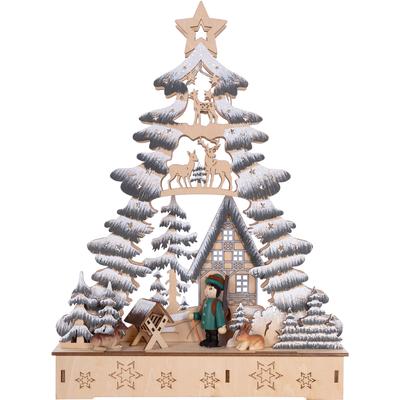Weihnachtsdorf "Weihnachtsdeko", beige (naturfarben), B:5,5cm H:33,5cm T:24cm, Holzwerkstoff, MYFLAIR MÖBEL & ACCESSOIRES, Weihnachtsdörfer, Weihnachtsdorf, Tannenbaumform, Höhe ca. 33 cm