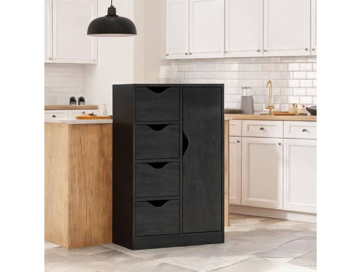 Commode buffet 1 porte 4 tiroirs panneaux de particules noir 54x29x83 cm style scandinave