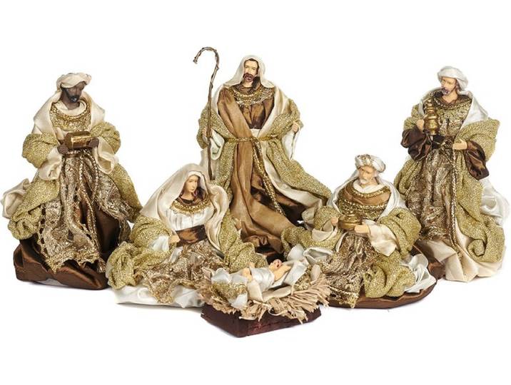 Goodwill Heilige Familie Set van 6 Bruin-Crème H 18 cm