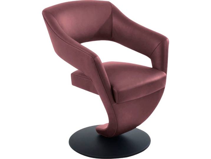 Drehstuhl K+W KOMFORT & WOHNEN Kansas , lila (carbernet 15), B:62cm H:87cm T:64cm, Stühle, Drehstuhl, Design Leder-Drehsessel mit hohem Sitzkomfort, Drehteller in schwarz