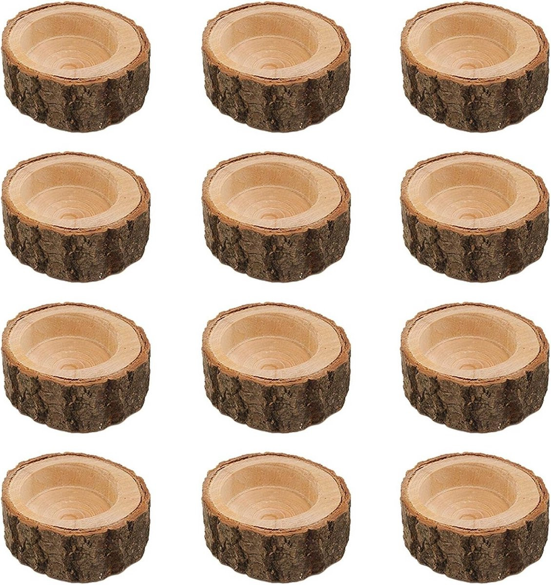 12 Stuks Rustieke Houten Theelichthouders voor Tafeldecoratie en Feesten