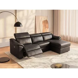 Ecksofa Relaxsofa elektrisch - Oberleder - Schwarz - Ecke rechts - PEDRERA