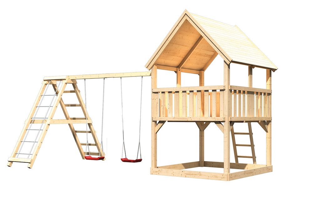 KARIBUHOLZT Akubi Spielturm Luis natur mit Doppelschaukel+KG 16938192