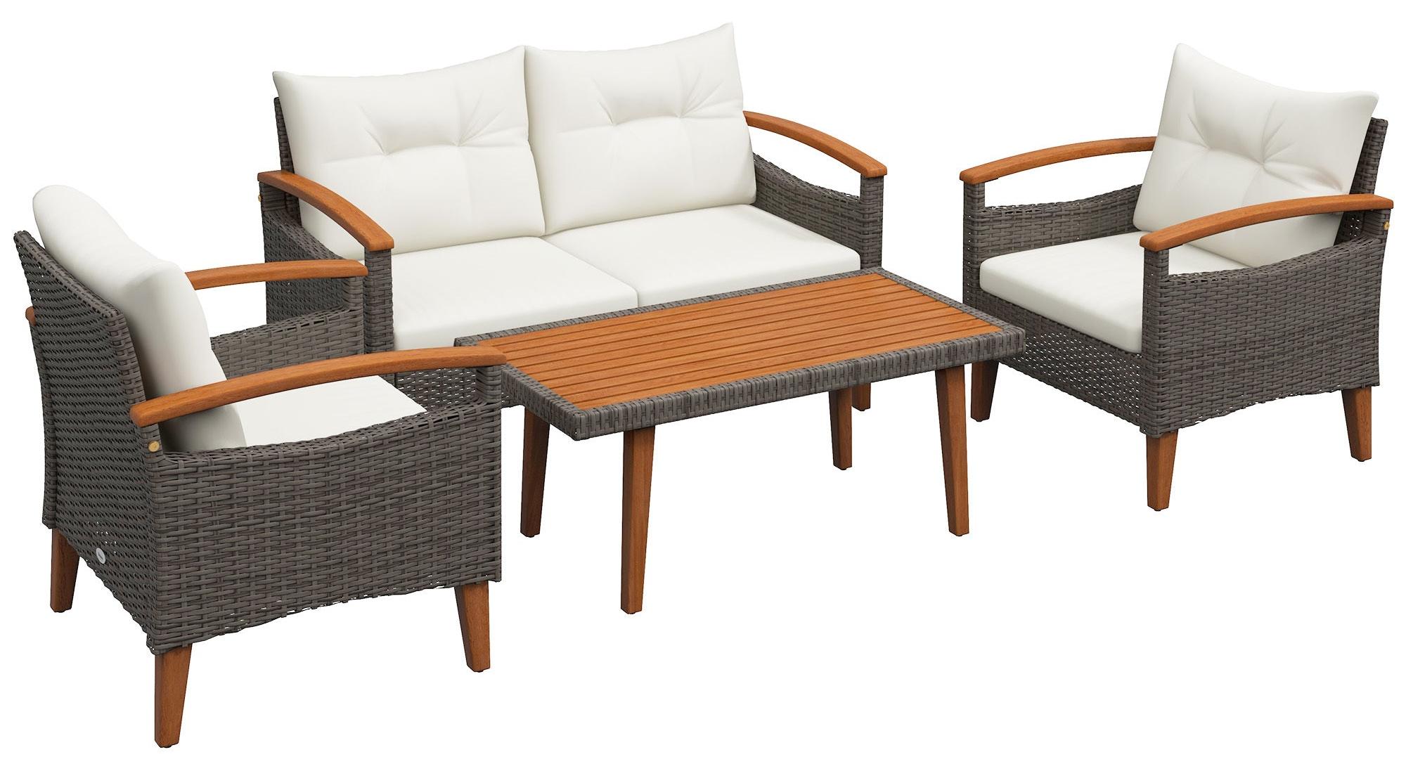 4-teiliges Lounge-Set - Gartenmöbel-Set - Gartensofa - Sitzgruppe für den Außenbereich - Terrassenmöbel - Wetterbeständiges PE-Rattan