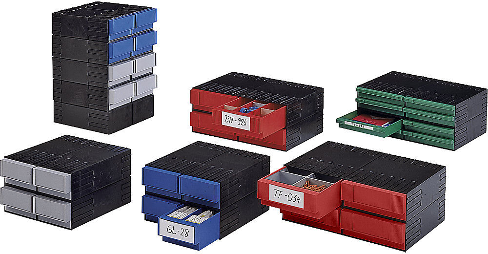 kaiserkraft Schubladenmagazin aus Polystyrol, HxBxT 202 x 482 x 344,5 mm, 8 Schubladen, blau