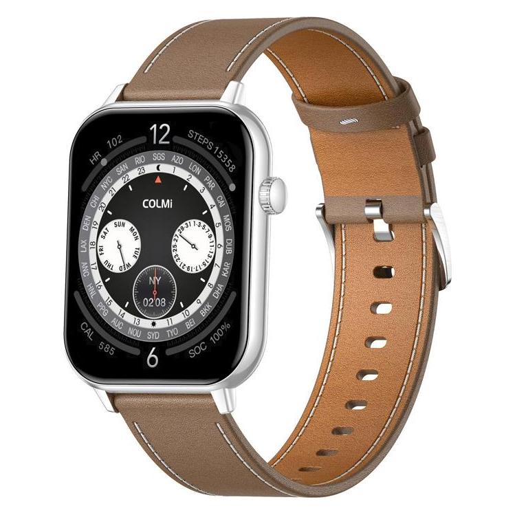 Colmi C28 Smartwatch - Silver + Brown Leather Strap (ohne SIM) (C28-silver/brown)