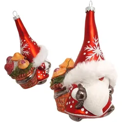 Krebs Glas Lauscha, Christbaumschmuck, Weihnachtsbaumschmuck "Wichtel mit Pilzkorb aus Glas" - 13 cm