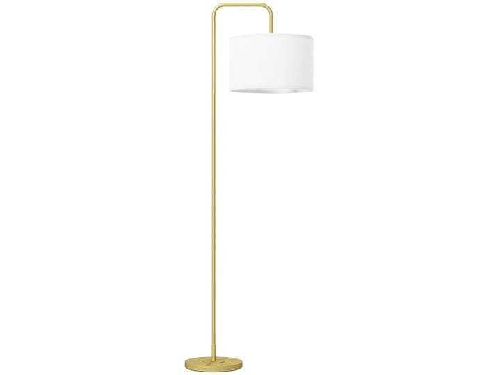 Lampadaire sur pied interrupteur à pied aspect lin et acier doré blanc