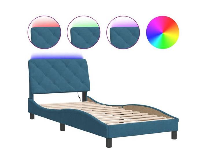 Lit adulte - 90x200cm lit simple Cadre de lit avec LED bleu velours CHY33238902