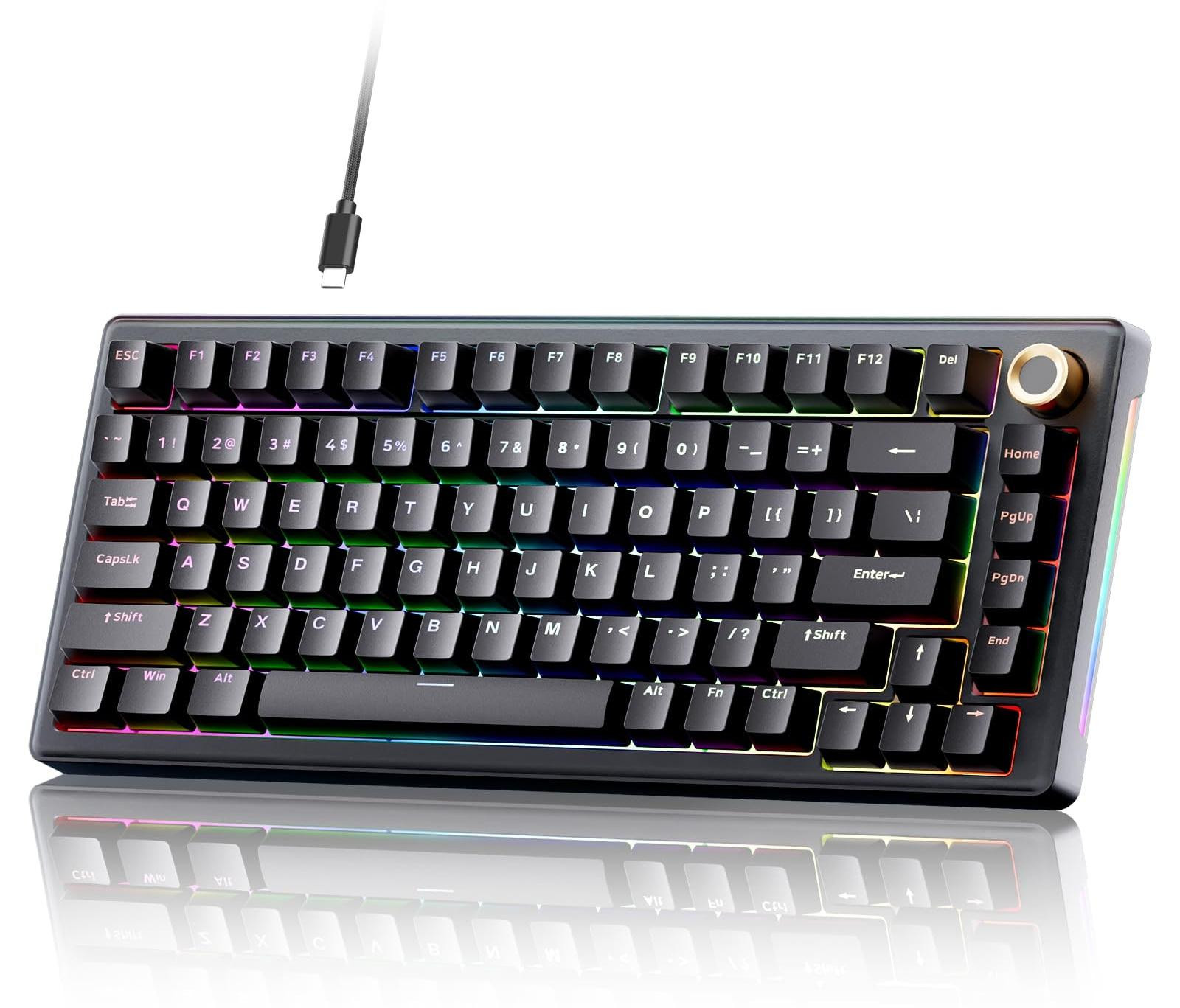 Merkloos Mechanisch Gaming Toetsenbord - 75% - US Qwerty - 82 Toetsen - RGB - Hot-swappable - Zwart