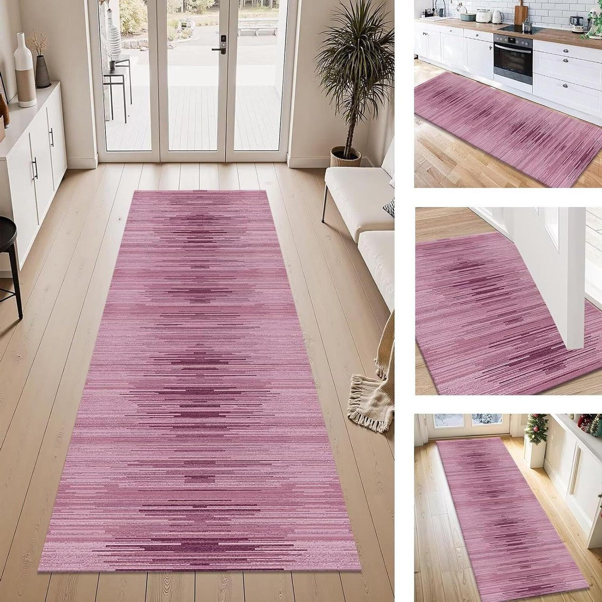 Wasbare antislip runner vloerkleed voor keuken of gang, Roze Paars, 50 x 150 cm