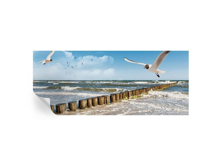 Wallfluent Fototapete 250x104 cm - Küstenlandschaft, Blau, 250x104 cm, Tapeten & Wandverkleidungen, Fototapeten