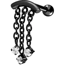 Chirurgenstahl Ohrpiercing BOGEN + 3 KETTEN + 3 KRISTALLE