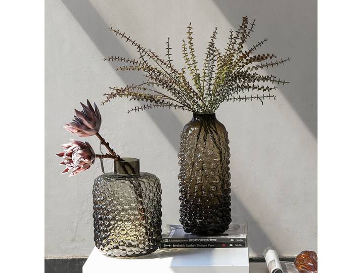 Vase en verre noir à pois en relief, Arrangement de fleurs Transparent, accessoires hydroponiques, Vases de décoration pour la maison
