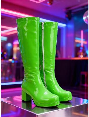 LightInthebox Women's Purple Patent Faux Leather Knee-High Boots – Stylish Zipper Detail, Chunky Heels, 1980s Retro Disco Style for Parties, Night Out and Bold Fashion Looks
