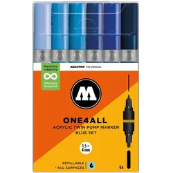 Molotow, Marker, Acrylmarker One4All Acrylic Twin Blue Set (6x)