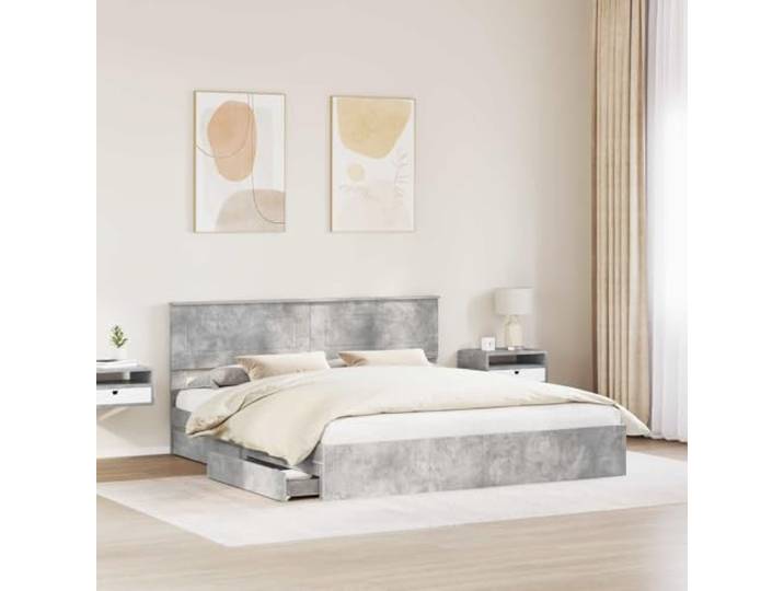 KTHLBRH Boxspringbett Zementgrau 200 x 200 cm Technisches Holz, mit Schubladen, Kopfteil im Lieferumfang enthalten, einfache Montage