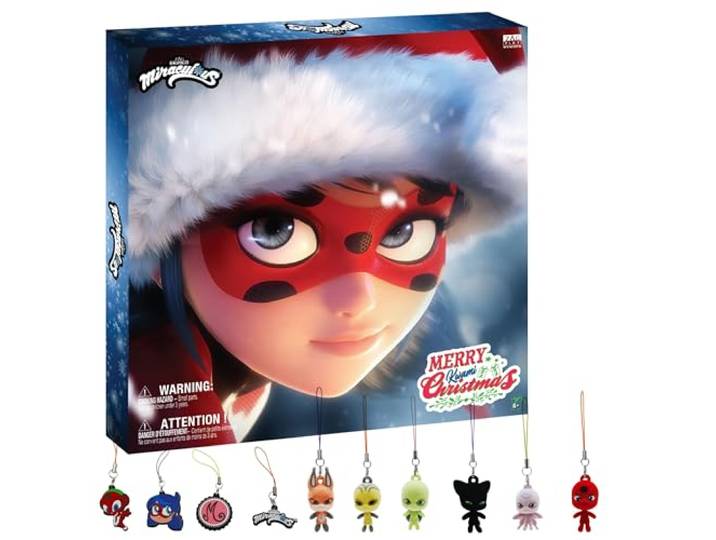 Miraculous Ladybug - Ultimativer Kwami Adventskalender mit Miniatur-beflockten Kwamis und EVA-Charms, saisonale Charms, Sammlerstück für Kinder zu Weihnachten mit Haken und Bändern (Wyncor), blau