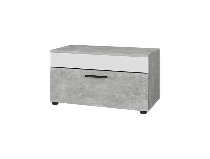 Vicco Wohnzimmerschrank Berno Beton/Weiß 70.8 x 38.9 cm mit Klapptür, Grau, Weiß, Holzwerkstoff, Rechteckig, 70.8x38.9x35.3 cm, Kleinmöbel, Kommoden, Sideboards