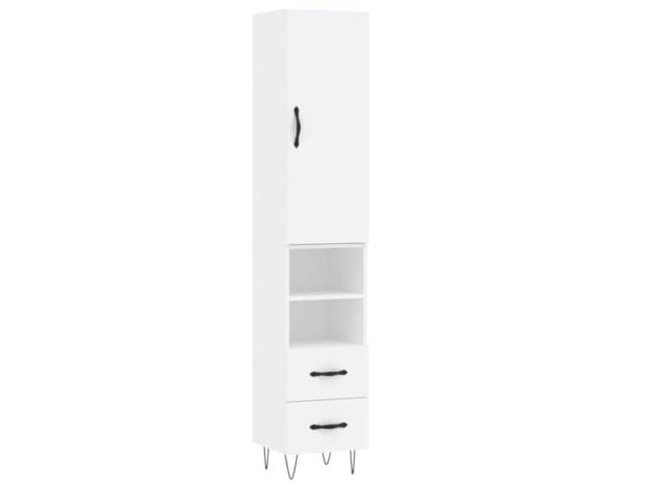 Highboard Weiß Holzwerkstoff mit Metallfüßen 34,5x34x180 cm Schlankes Stehen, stabiler Stand, pflegeleichte Oberfläche, staubgeschützter Innenraum, moderne Optik