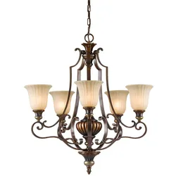 Kronleuchter Hängelampe Deckenleuchte Glas Stahl Gold Bronze D 68,6 cm 5 Flammig