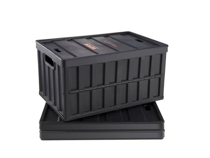 VEVOR Caisse de Rangement Plastique Pliable avec Couvercles 3PCS Bac de Rangement Empilable Capacité d'Une Boîte 65 L avec Poignées Grands Bacs Robustes pour Vêtements Jouets Livres Accessoires\, Noir
