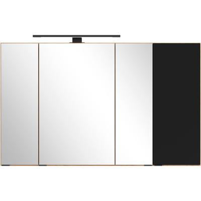 Spiegelschrank WELLTIME "MAILAND, gedämpfte Scharniere, LED-Aufbauleuchte", wildeiche, matt schwarz, B:105cm H:64cm T:20cm, MDF, Schränke, Wildeiche/matt schwarz, LED-Aufbauleuchte