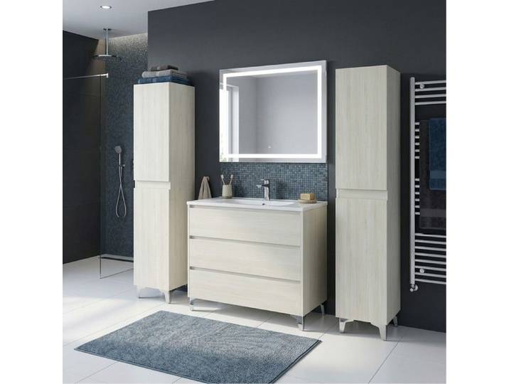 Ensemble meuble vasque L.100cm + 2 colonnes sur pied 3 tiroirs Chêne blanchi LISBONA