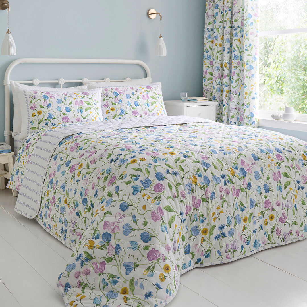 Dreams & Drapes Sweetpea Floral Cotton Floral Bedspread Lilac