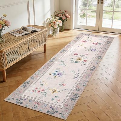 Garvee Wildflower Gingham Washable Area Rug